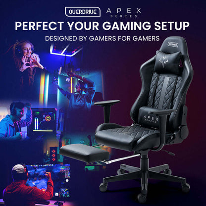 OVERDRIVE Apex Series Reclining Gaming Chair with Footrest, Black