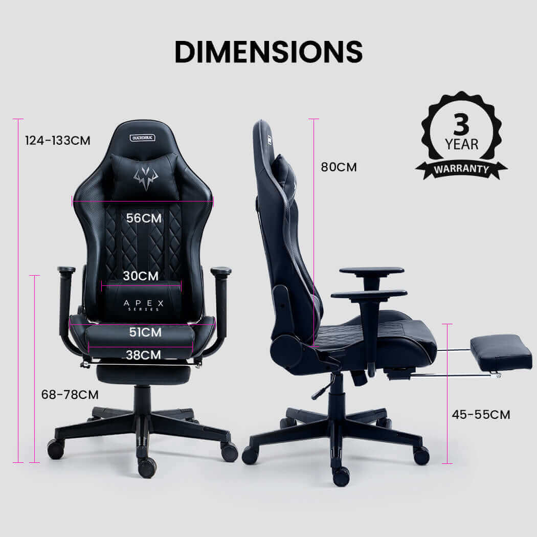 OVERDRIVE Apex Series Reclining Gaming Chair with Footrest, Black