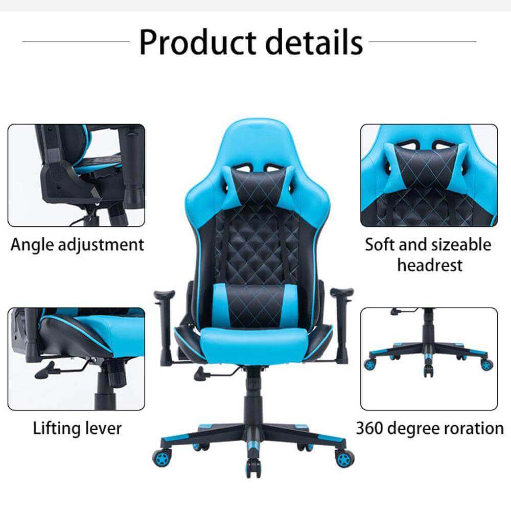 Gaming Chair Ergonomic Racing chair 165° Reclining  3D Armrest Footrest Black