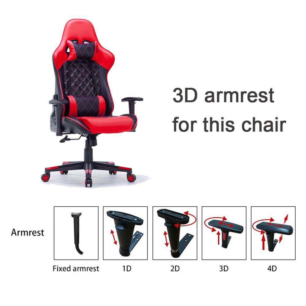 Gaming Chair Ergonomic Racing chair 165° Reclining  3D Armrest Footrest Black