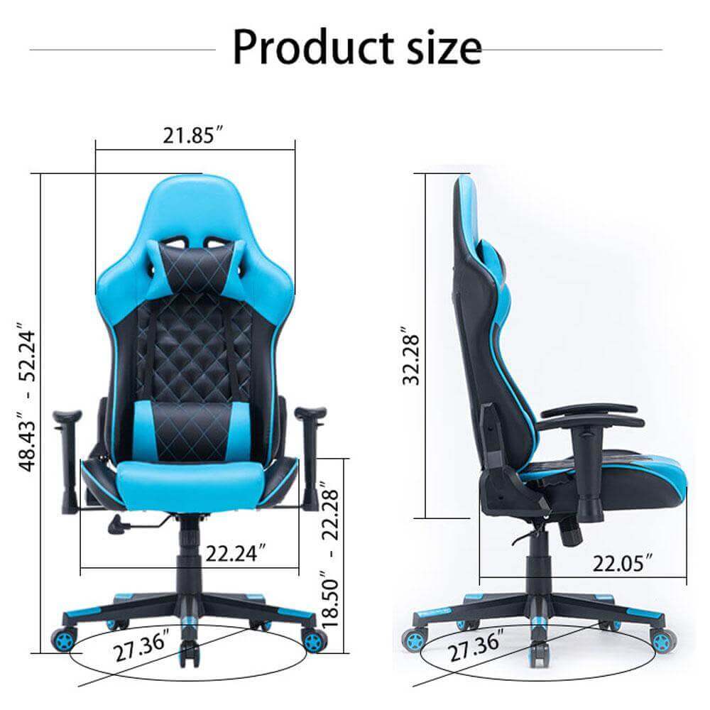 Gaming Chair Ergonomic Racing chair 165° Reclining  3D Armrest Footrest Blue Black