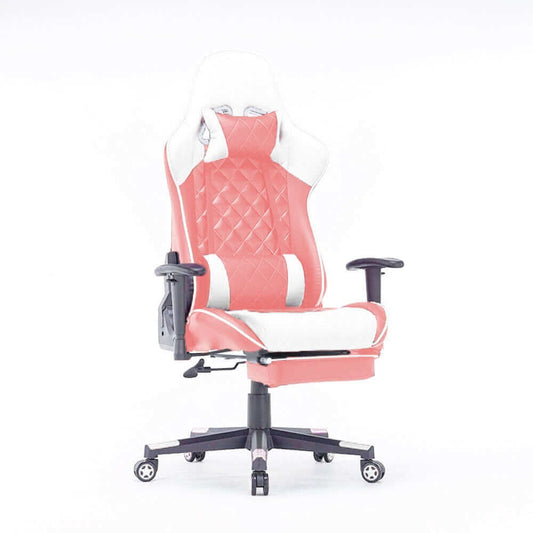 Gaming Chair Ergonomic Racing chair 165° Reclining  3D Armrest Footrest Pink White