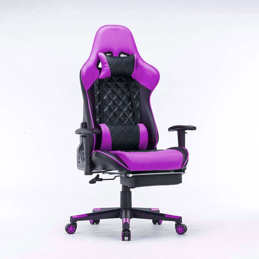 Gaming Chair Ergonomic Racing chair 165° Reclining  3D Armrest Footrest Purple Black