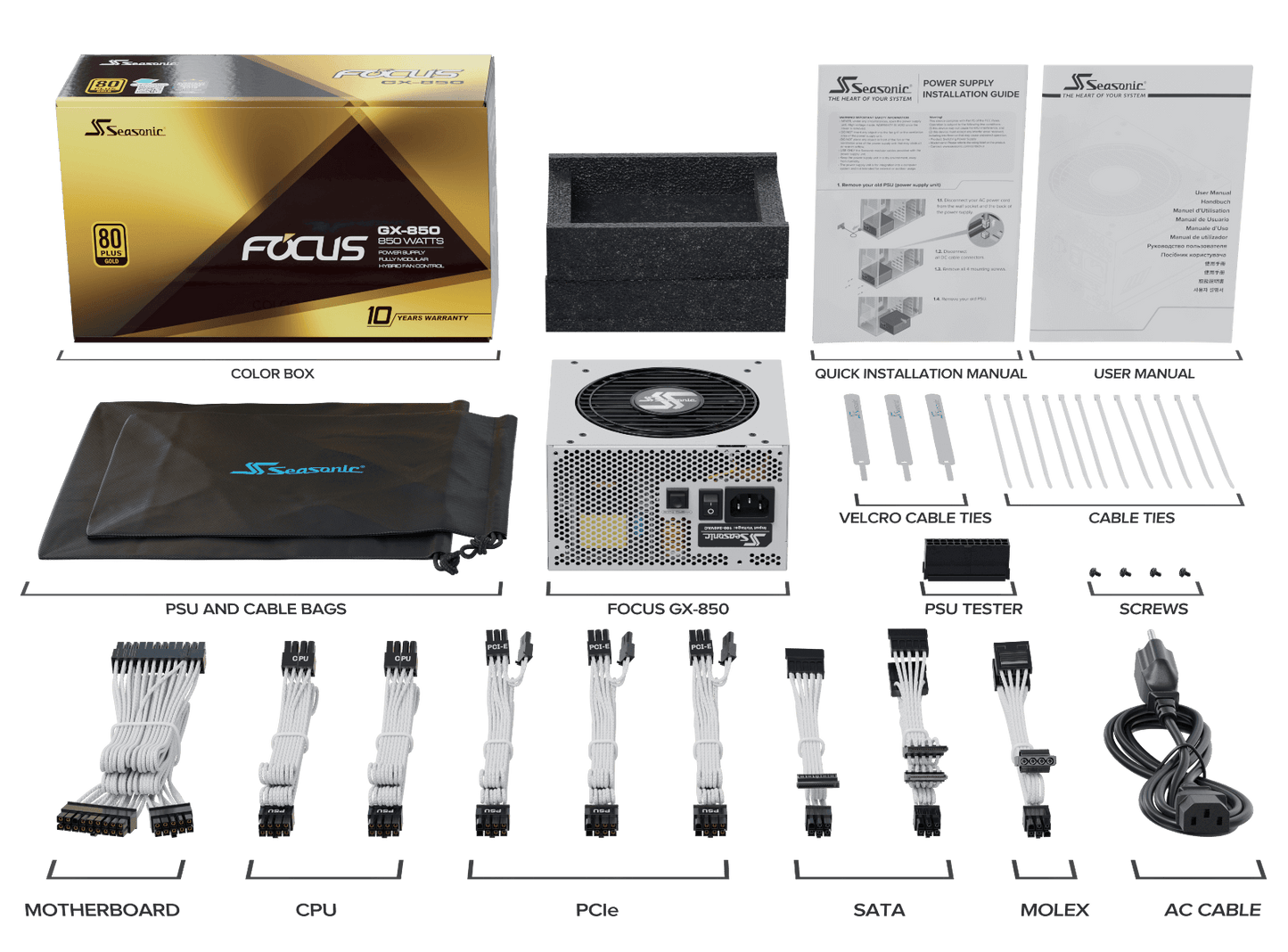 Seasonic FOCUS GX-850 White 850W ATX 3.0 Gold Modular PSU