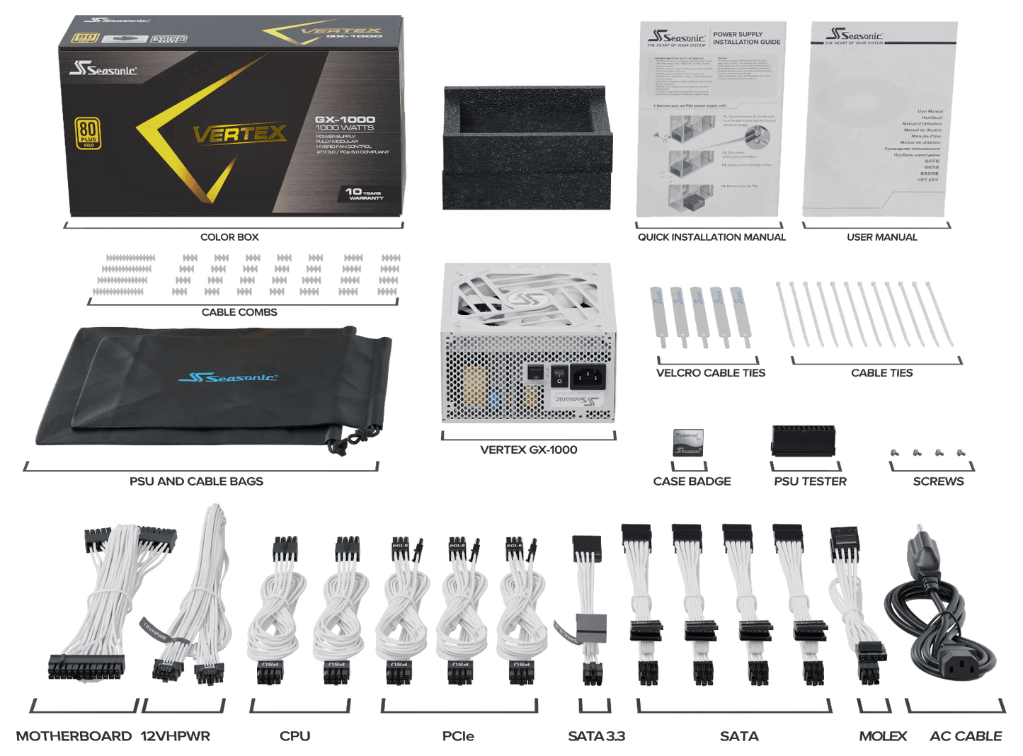 Seasonic VERTEX GX-1000 White 1000W ATX 3.0 Gold Modular PSU