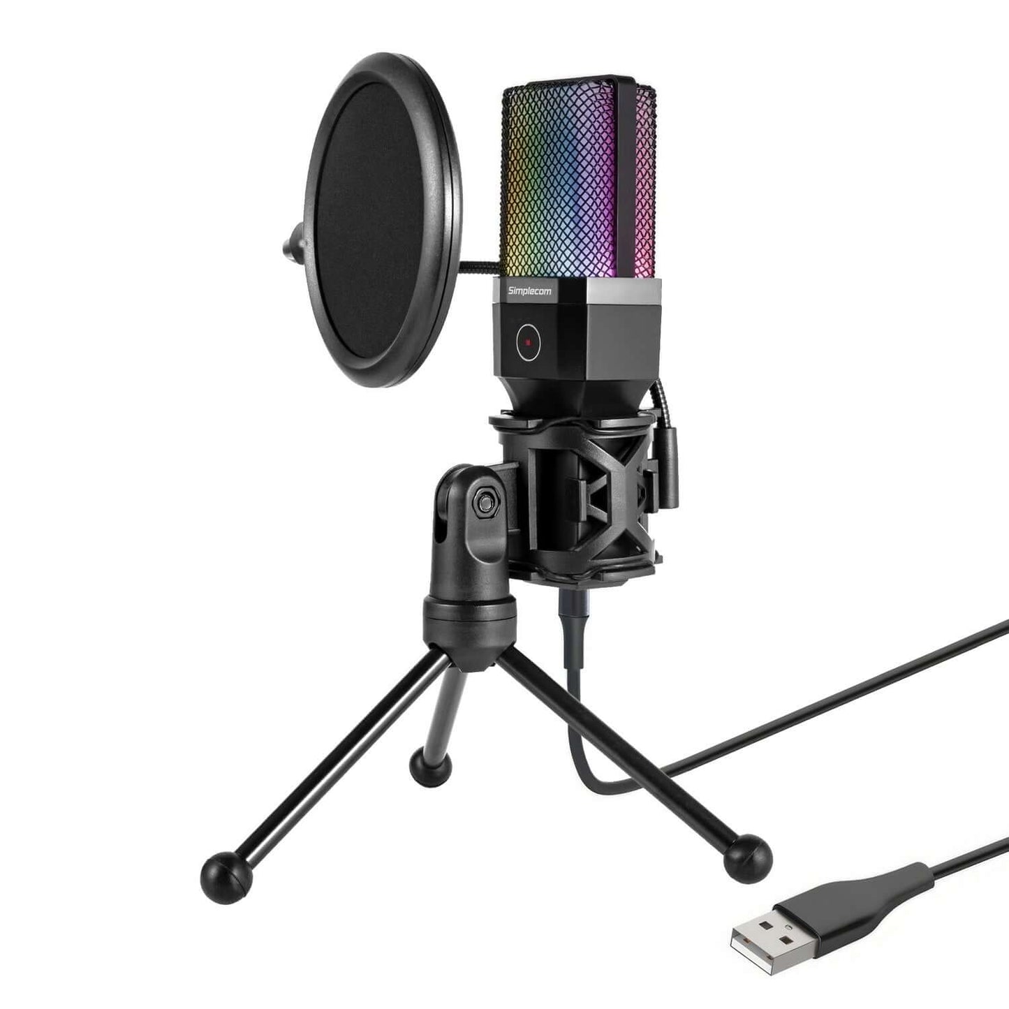 Simplecom RGB Condenser Microphone Tripod & Pop Filter