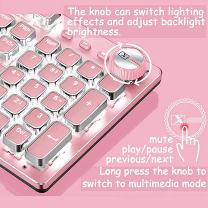 Pink Gaming Mechanical Keyboard Green Switches, White Backlight, USB Wired Laptop Desktop Computer