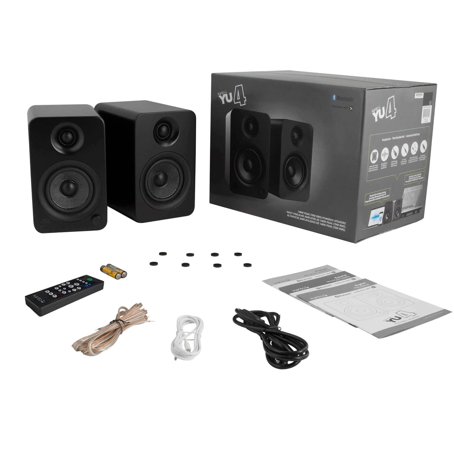 Kanto YU4 140W Powered Bookshelf Speakers Pair - Walnut/Bamboo/Matte Black/Matte White