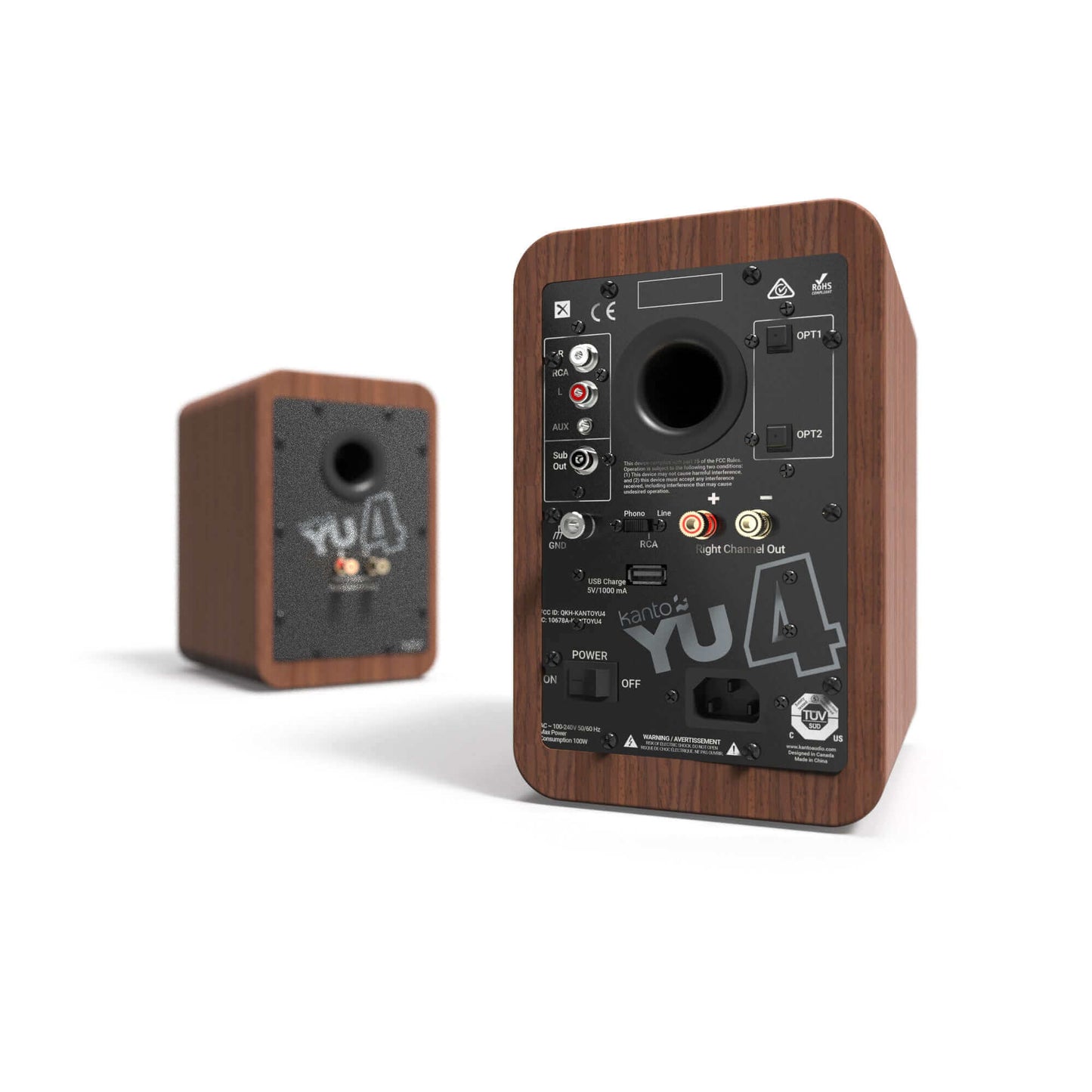 Kanto YU4 140W Powered Bookshelf Speakers Pair - Walnut/Bamboo/Matte Black/Matte White