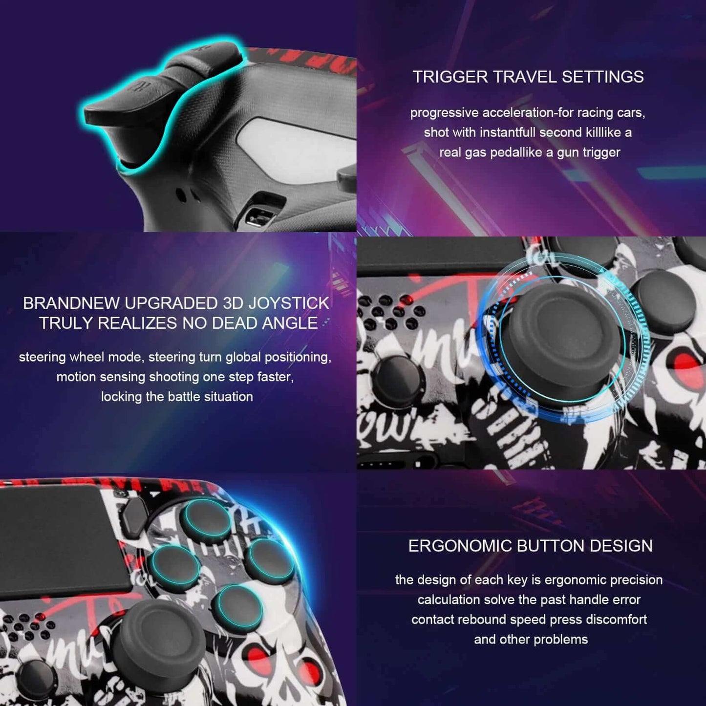 GAMINJA P47 Bluetooth Controller Dual Vibration Wireless Gamepad for PS4 Playstation 4 Game Console PS3 PC Wins 7 8 10