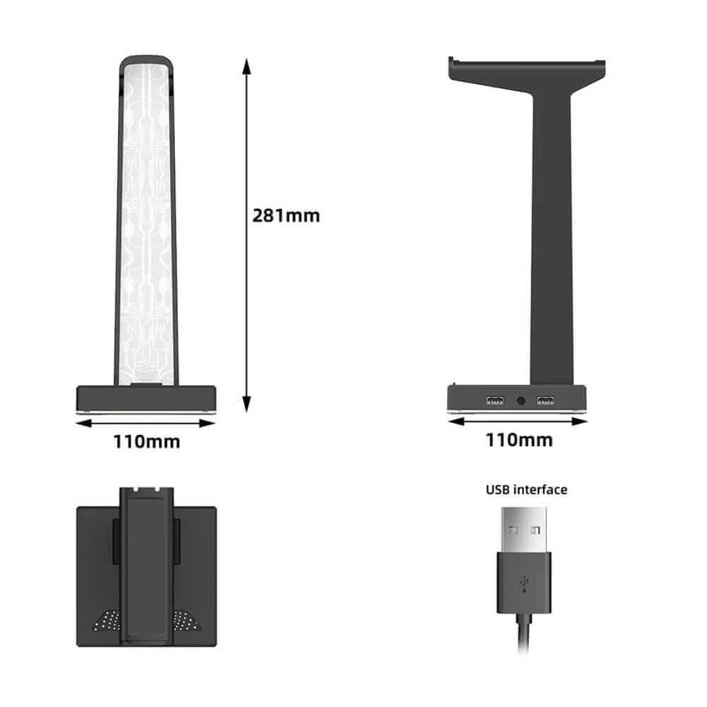 RGB Gaming Headphone Stand 10 Lighting Modes Dual USB Port Computer Headset Stand Holder Desktop Display Earphone Hanger Bracket