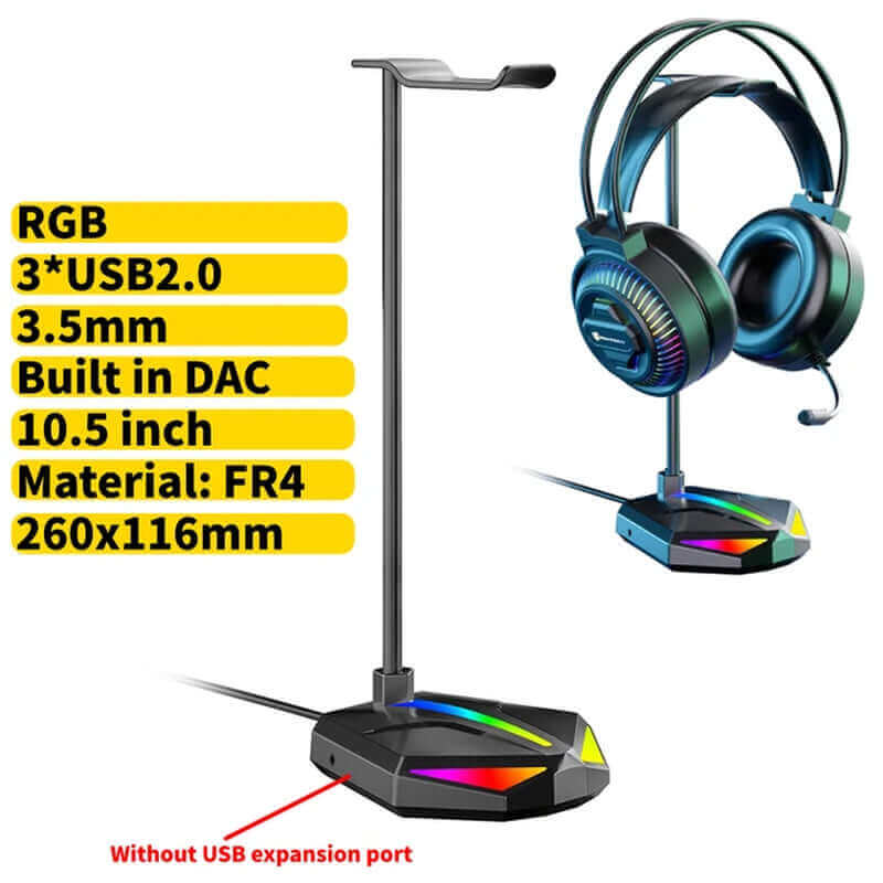 RGB Gaming Headphone Stand 10 Lighting Modes Dual USB Port Computer Headset Stand Holder Desktop Display Earphone Hanger Bracket