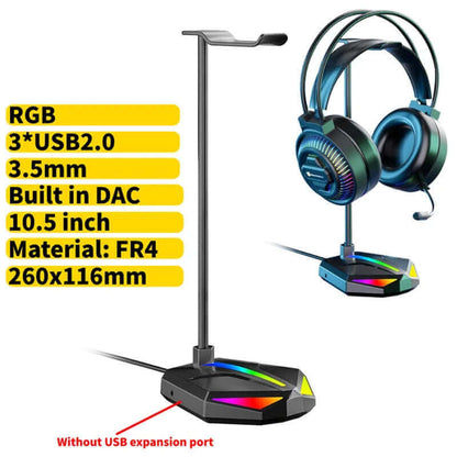 RGB Gaming Headphone Stand 10 Lighting Modes Dual USB Port Computer Headset Stand Holder Desktop Display Earphone Hanger Bracket