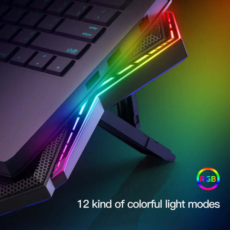 Gaming RGB Laptop Cooler 12-17 Inch Led Screen Laptop Cooling Pad Notebook Cooler Stand with Six Fan and 2 USB Ports