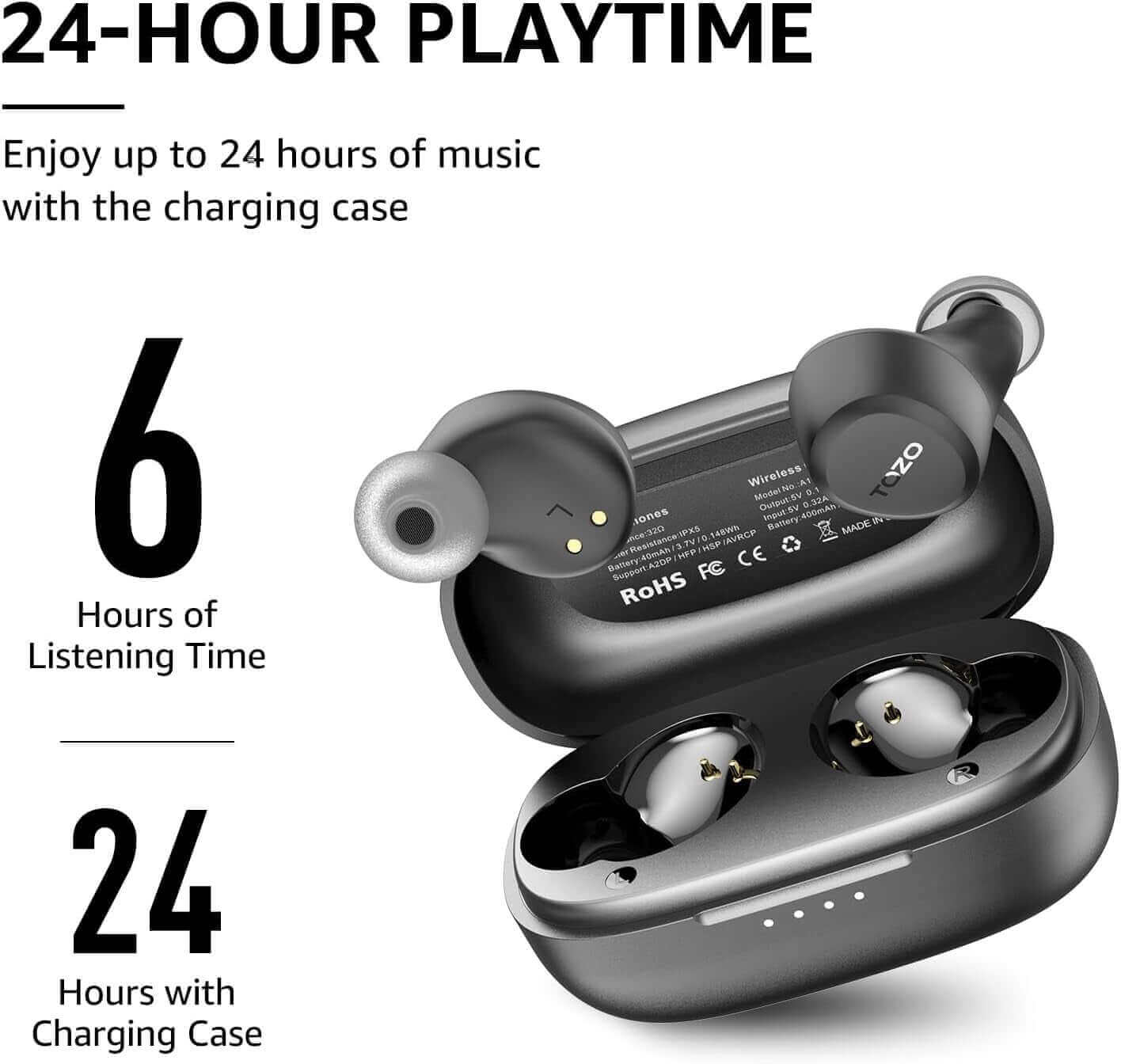 A1 Mini Wireless Earbuds Bluetooth 5.3 in Ear Light-Weight Headphones Built-In Microphone, Immersive Premium Sound Long Distance Connection Headset with Charging Case, Black