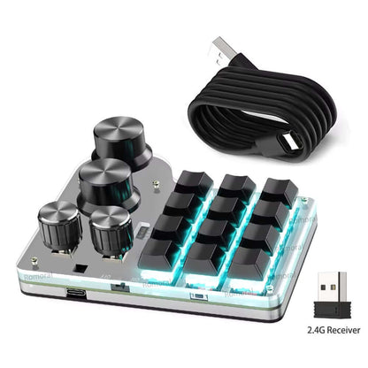 Customizable RGB Hot-swap Macro Keyboard - 12 Mechanical Keys & 4 Knobs for Gaming & Photoshop - Bluetooth Enabled