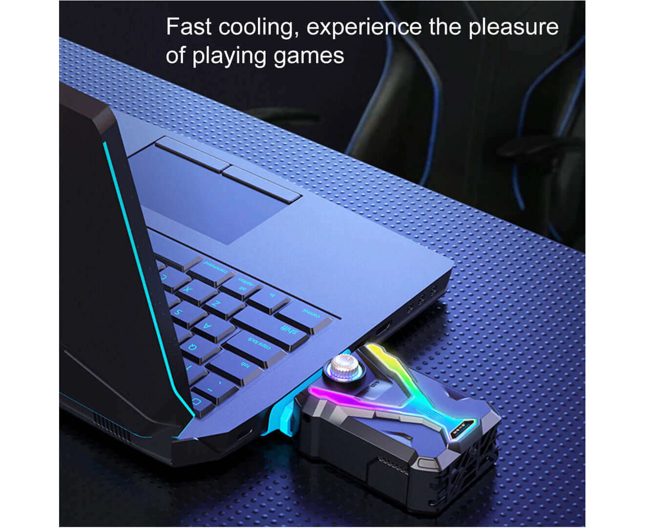 Laptop Cooler Silent RGB Cool Lighting Adjustable Knob Intelligent Temperature Control High-Speed Motor Computer Cooling Fan for Office - Black