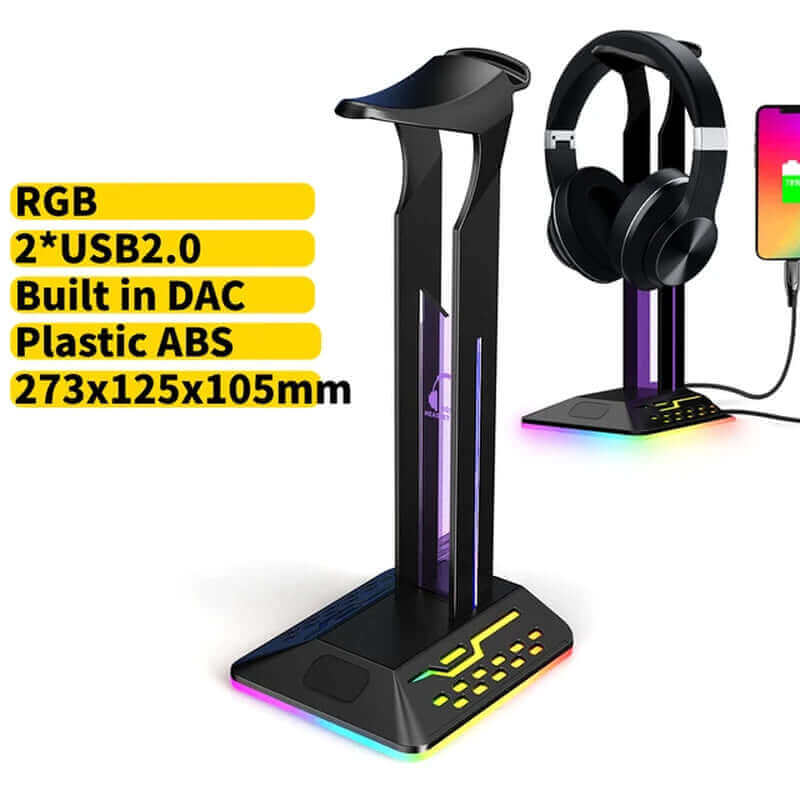 RGB Gaming Headphone Stand 10 Lighting Modes Dual USB Port Computer Headset Stand Holder Desktop Display Earphone Hanger Bracket