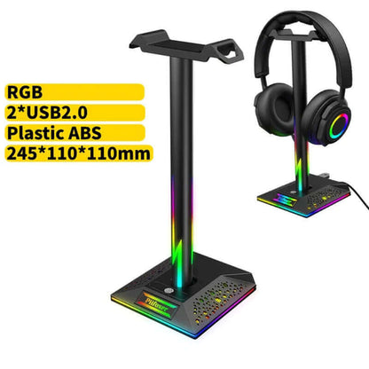 RGB Gaming Headphone Stand 10 Lighting Modes Dual USB Port Computer Headset Stand Holder Desktop Display Earphone Hanger Bracket