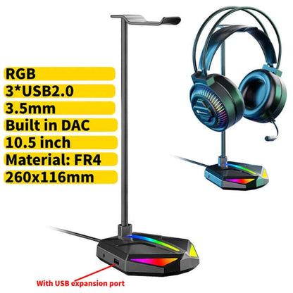 RGB Gaming Headphone Stand 10 Lighting Modes Dual USB Port Computer Headset Stand Holder Desktop Display Earphone Hanger Bracket