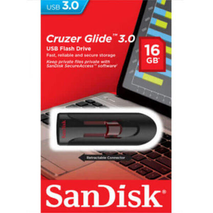 SanDisk Cruzer Glide USB 3.0 Flash Drive - Secure Data Transfer & Backup 16GB/32GB/64GB