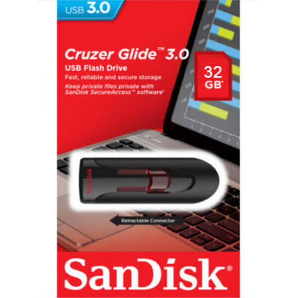 SanDisk Cruzer Glide USB 3.0 Flash Drive - Secure Data Transfer & Backup 16GB/32GB/64GB