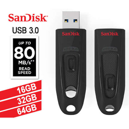 SanDisk Ultra CZ48 USB 3.0 Flash Drive Bundle (16G/32G/64G) - Read Speeds up to 80MB/s